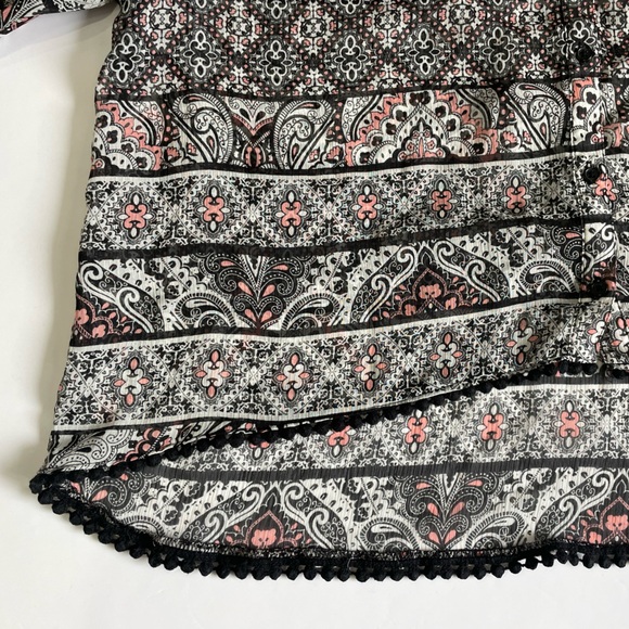 Mudd Women's Paisley Sheer Top Shirt Medium Y2K Black Soft Rose Boho Festival - Picture 3 of 16